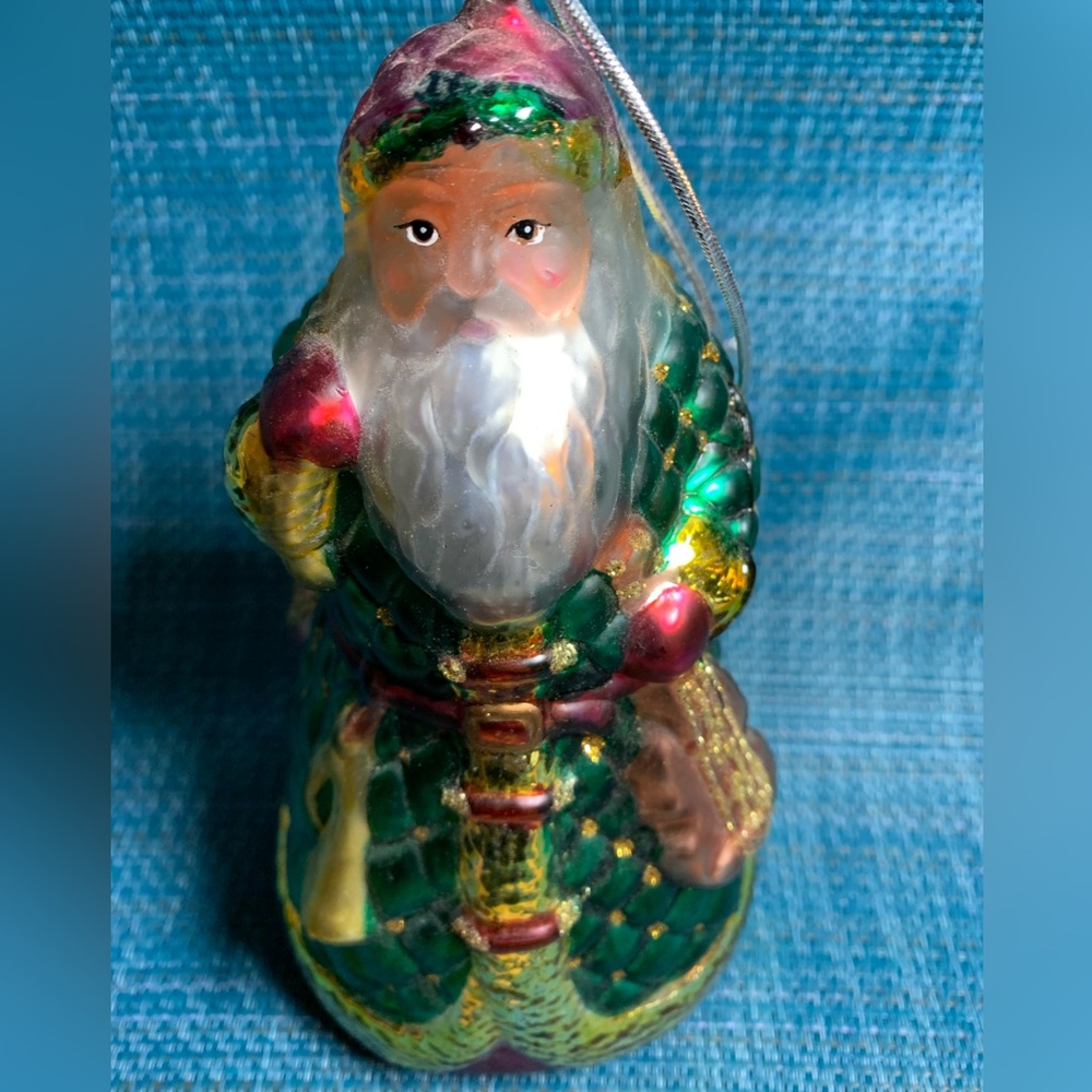 Hand blown Glass Dept 56 Santa Claus Ornament - Green and Red